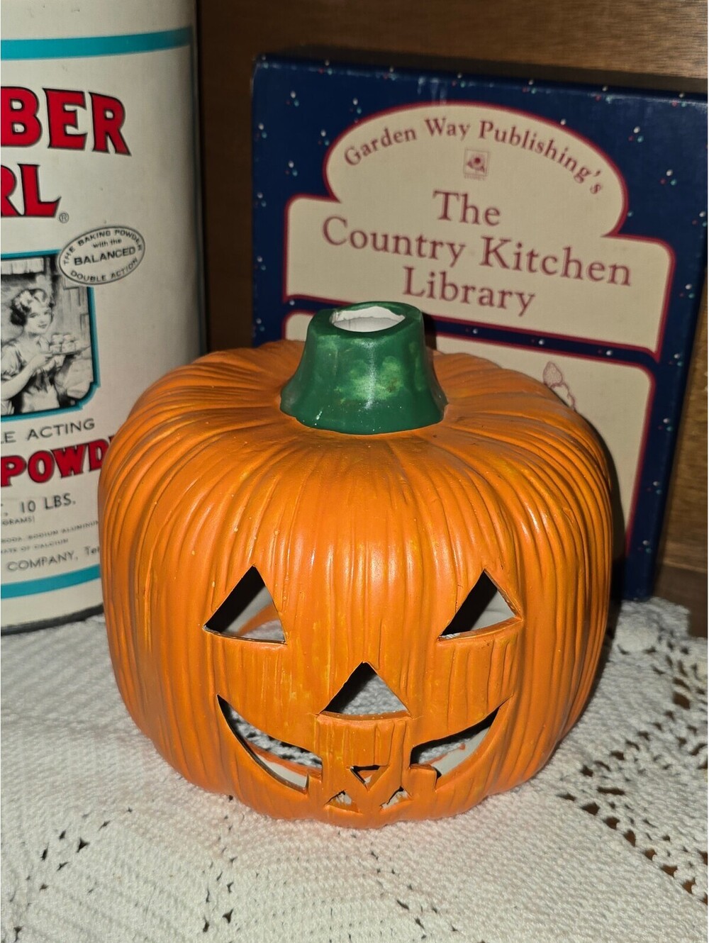 Halloween Earthenware jack-o'-lantern votive tea light candle holder Vintage